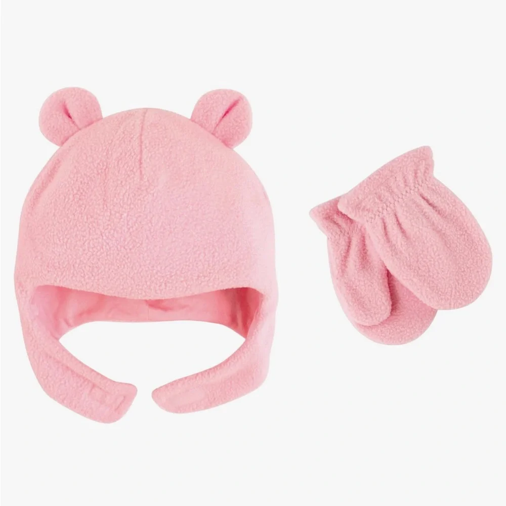 080 NWT Luvable Friends Toddler Girls' Beary Cozy Hat and Mitten Set - Size: 4T